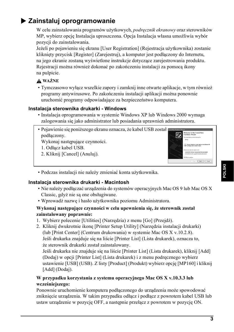 X zainstaluj oprogramowanie | Canon Pixma MP 190 User Manual | Page 201 / 396