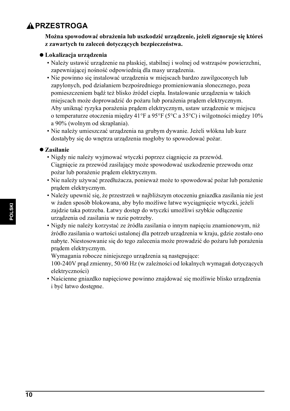 Przestroga | Canon Pixma MP 190 User Manual | Page 208 / 396