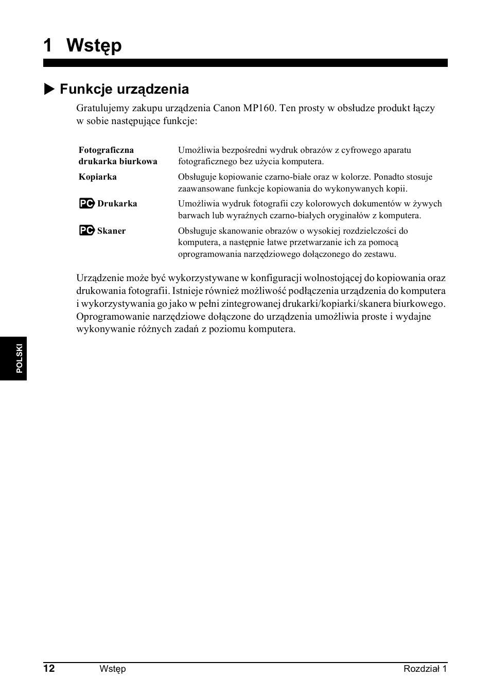 1 wstęp, X funkcje urządzenia | Canon Pixma MP 190 User Manual | Page 210 / 396