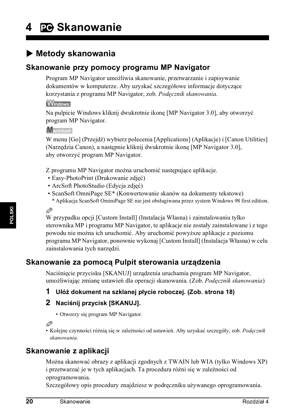 4skanowanie, X metody skanowania | Canon Pixma MP 190 User Manual | Page 218 / 396