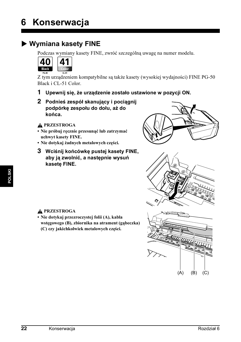 6 konserwacja, X wymiana kasety fine | Canon Pixma MP 190 User Manual | Page 220 / 396
