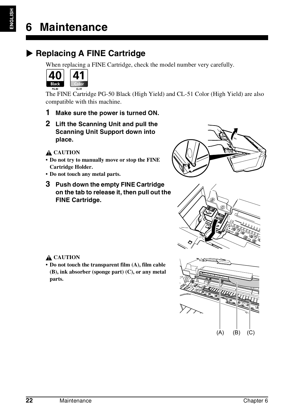 6 maintenance, X replacing a fine cartridge | Canon Pixma MP 190 User Manual | Page 24 / 396