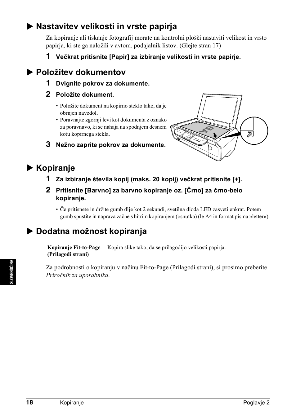 X nastavitev velikosti in vrste papirja, X položitev dokumentov, X kopiranje | X dodatna možnost kopiranja | Canon Pixma MP 190 User Manual | Page 272 / 396