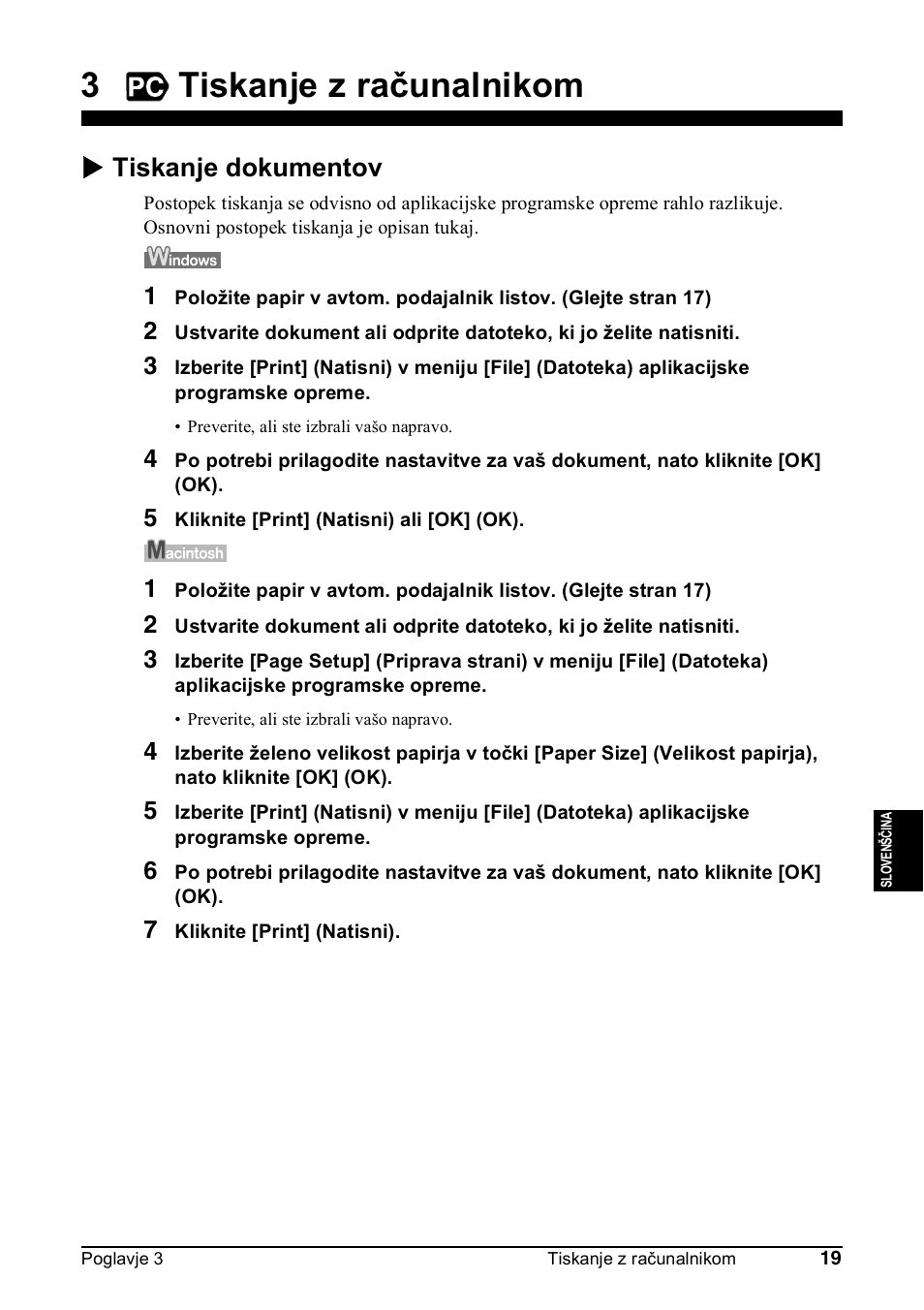 3tiskanje z računalnikom, X tiskanje dokumentov | Canon Pixma MP 190 User Manual | Page 273 / 396