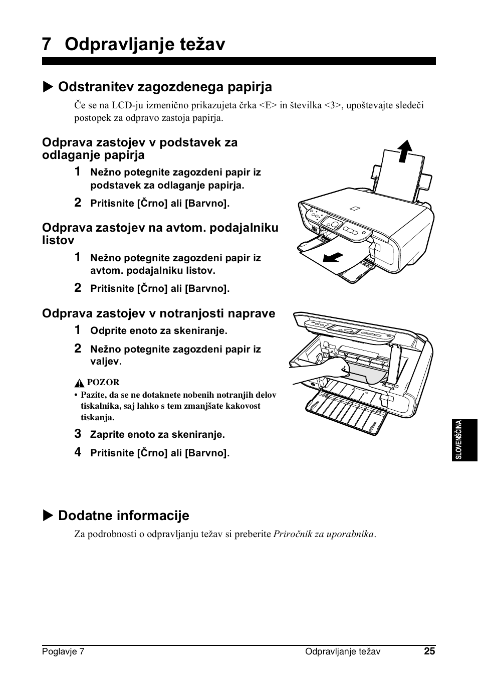 7 odpravljanje težav, X odstranitev zagozdenega papirja, X dodatne informacije | Canon Pixma MP 190 User Manual | Page 279 / 396