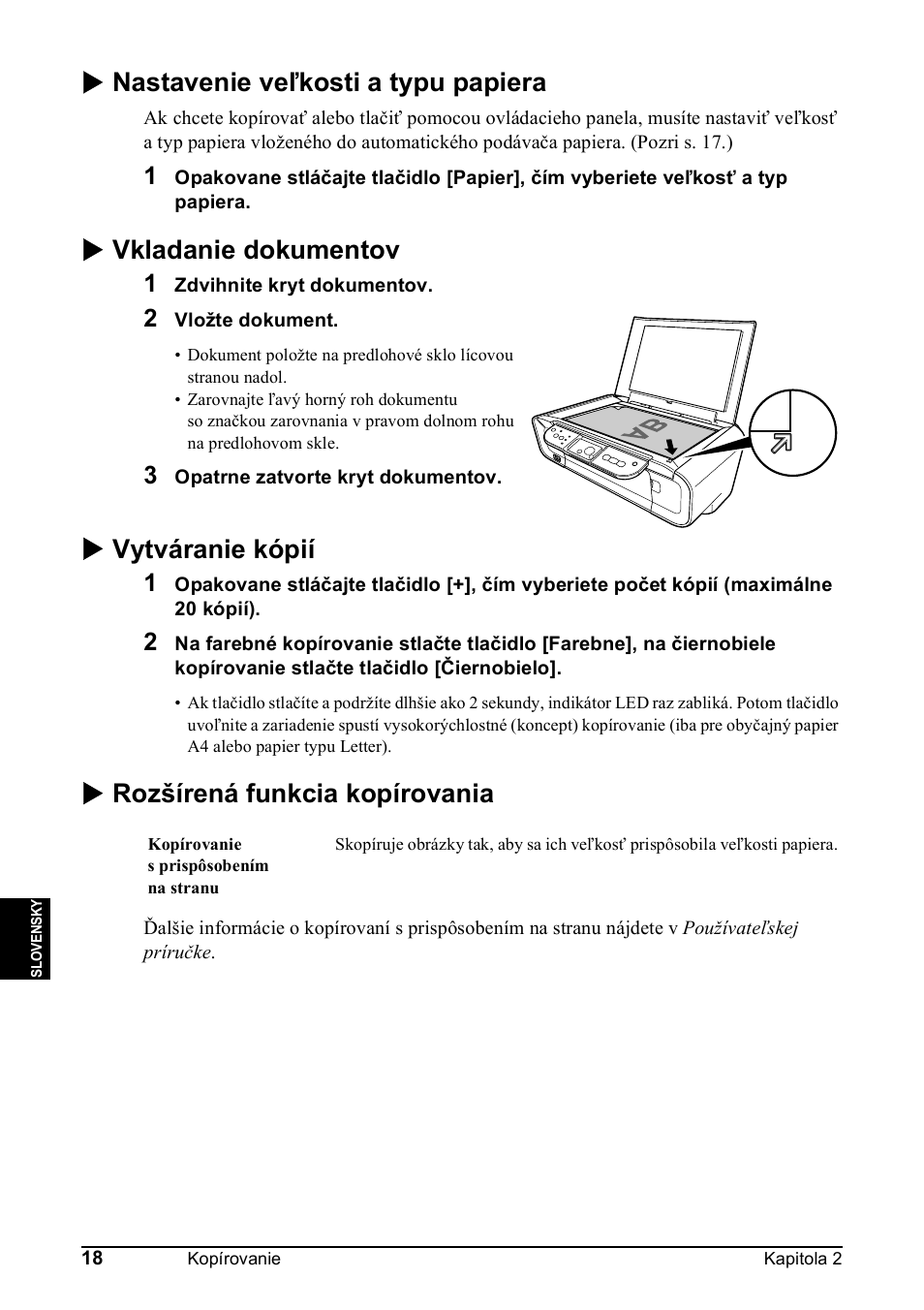 X nastavenie veľkosti a typu papiera, X vkladanie dokumentov, X vytváranie kópií | X rozšírená funkcia kopírovania | Canon Pixma MP 190 User Manual | Page 300 / 396