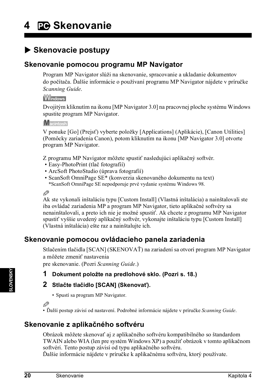 4skenovanie, X skenovacie postupy | Canon Pixma MP 190 User Manual | Page 302 / 396