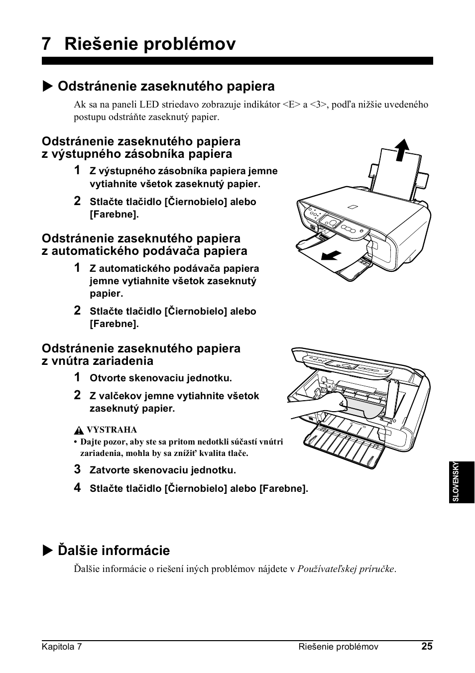 7 riešenie problémov, X odstránenie zaseknutého papiera, X ďalšie informácie | Canon Pixma MP 190 User Manual | Page 307 / 396