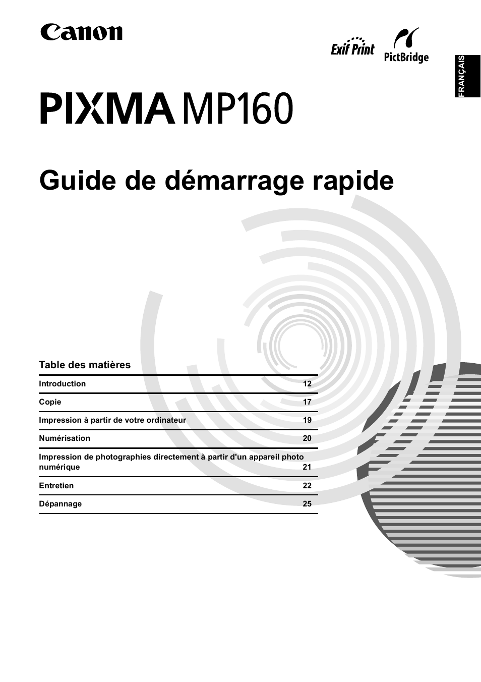 Guide de démarrage rapide | Canon Pixma MP 190 User Manual | Page 31 / 396