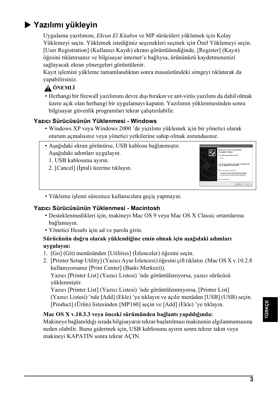 X yazılımı yükleyin | Canon Pixma MP 190 User Manual | Page 313 / 396