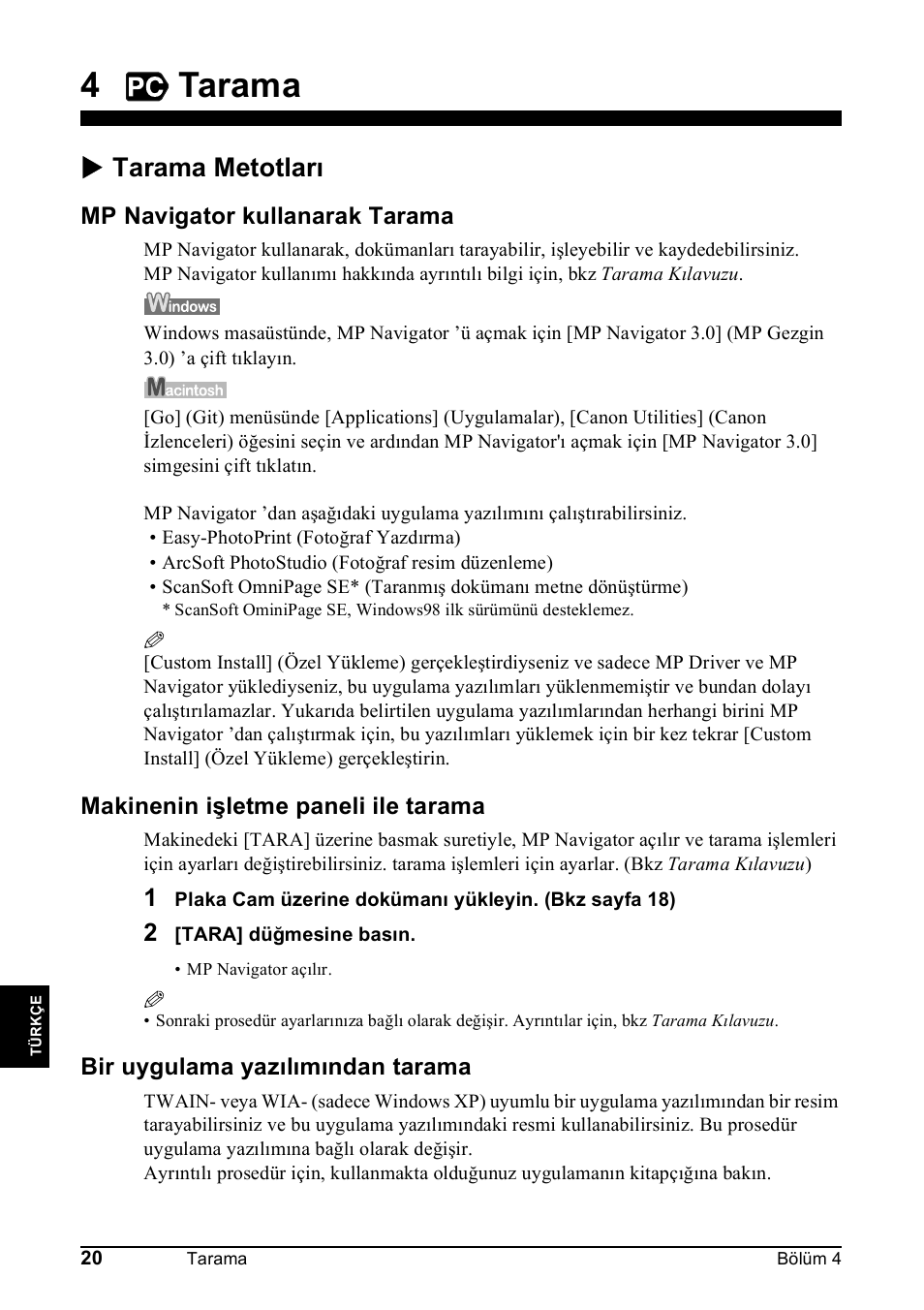 4tarama, X tarama metotları | Canon Pixma MP 190 User Manual | Page 330 / 396