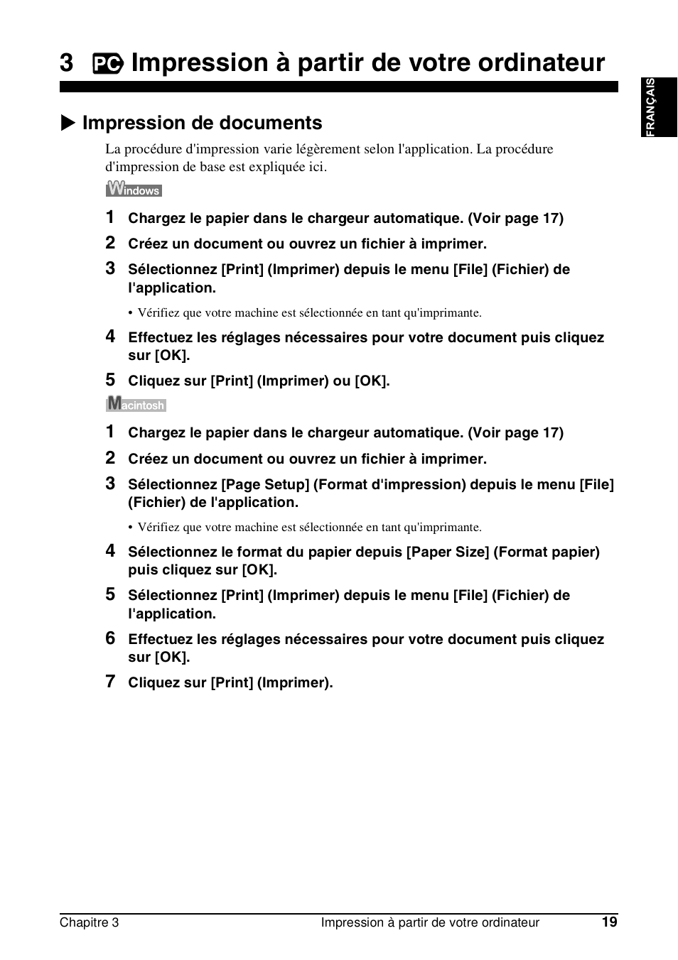 3impression à partir de votre ordinateur, X impression de documents | Canon Pixma MP 190 User Manual | Page 49 / 396