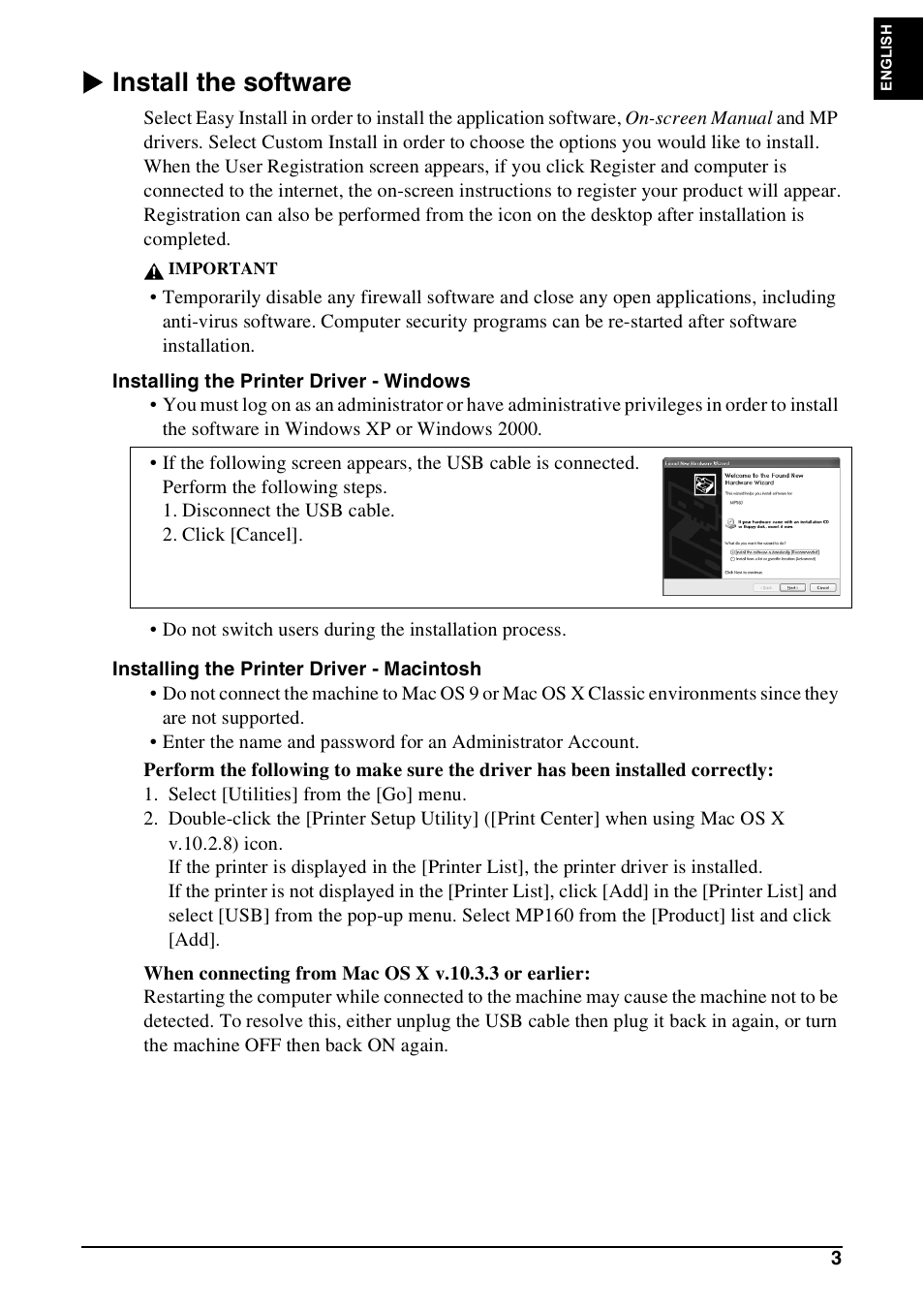 X install the software | Canon Pixma MP 190 User Manual | Page 5 / 396