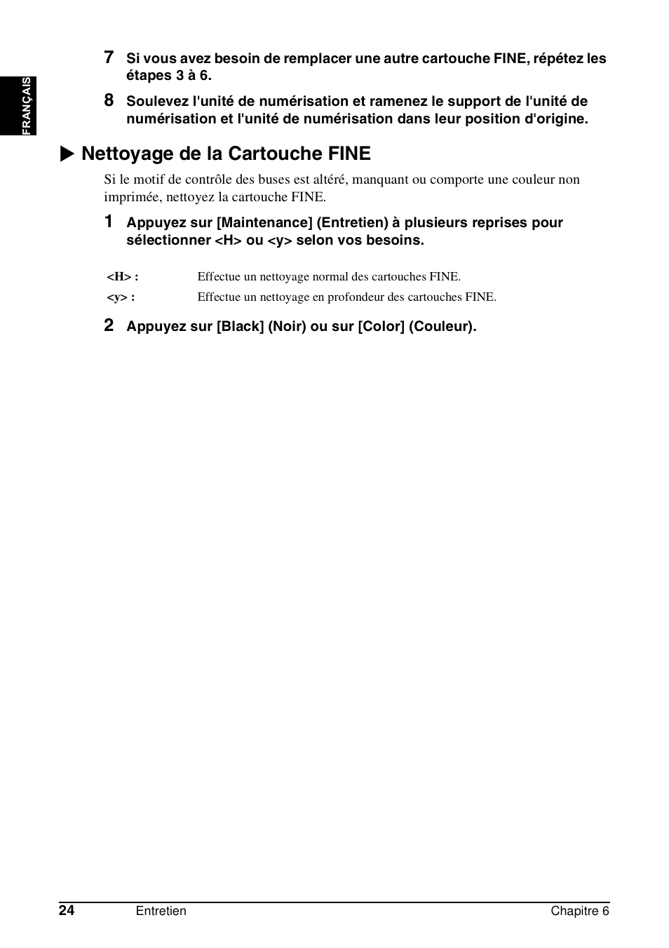 X nettoyage de la cartouche fine | Canon Pixma MP 190 User Manual | Page 54 / 396