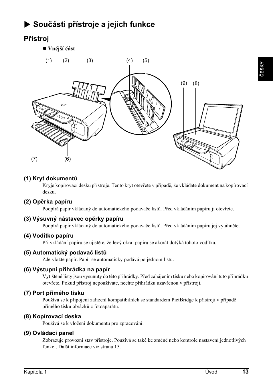 X součásti přístroje a jejich funkce, Přístroj | Canon Pixma MP 190 User Manual | Page 71 / 396