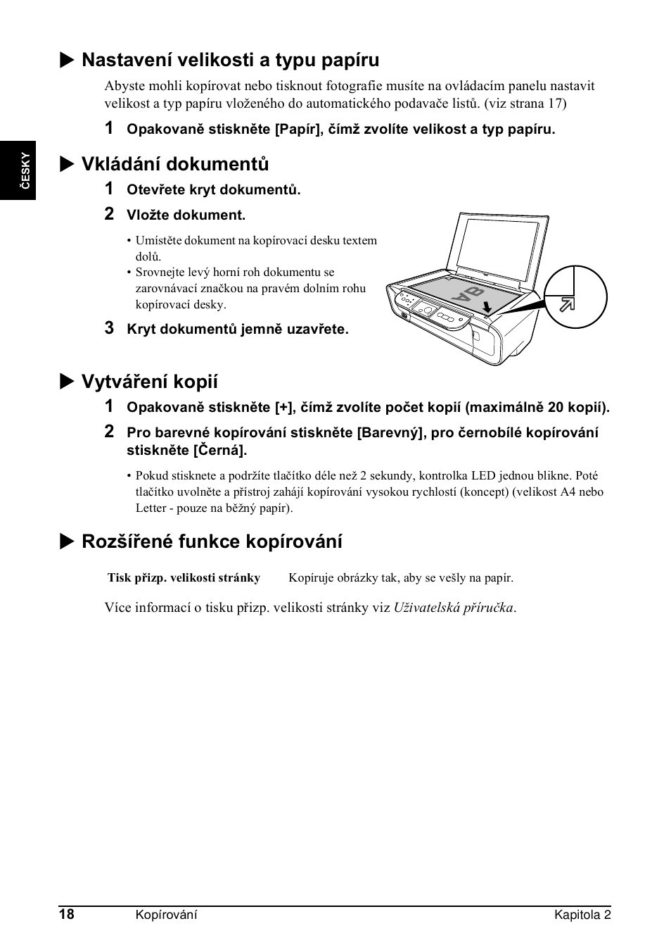 X nastavení velikosti a typu papíru, X vkládání dokumentů, X vytváření kopií | X rozšířené funkce kopírování | Canon Pixma MP 190 User Manual | Page 76 / 396