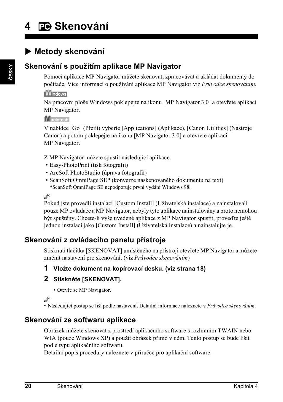 4skenování, X metody skenování | Canon Pixma MP 190 User Manual | Page 78 / 396