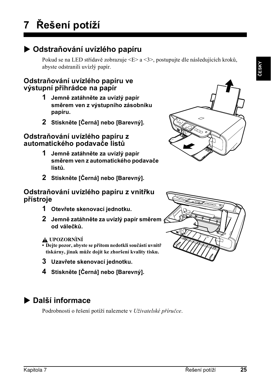 7 řešení potíží, X odstraňování uvízlého papíru, X další informace | Canon Pixma MP 190 User Manual | Page 83 / 396