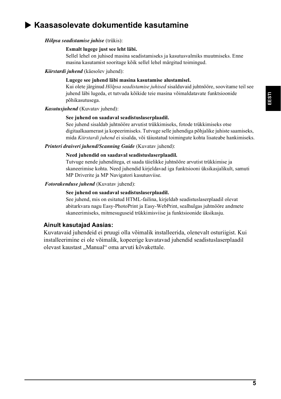 X kaasasolevate dokumentide kasutamine | Canon Pixma MP 190 User Manual | Page 91 / 396