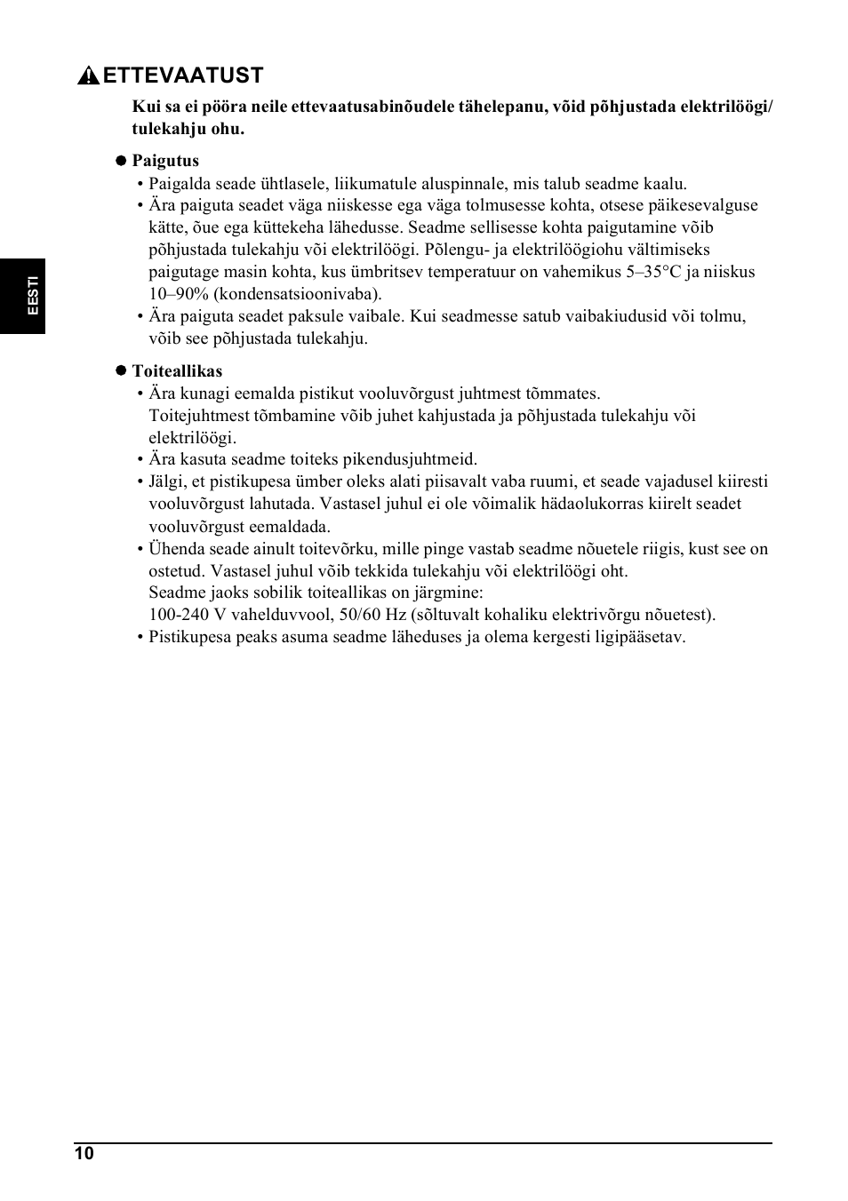 Ettevaatust | Canon Pixma MP 190 User Manual | Page 96 / 396