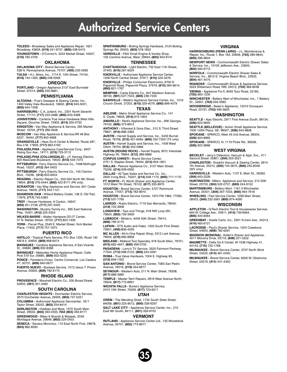 Authorized service centers | Fisher-Price BARBIE 76980 User Manual | Page 35 / 36