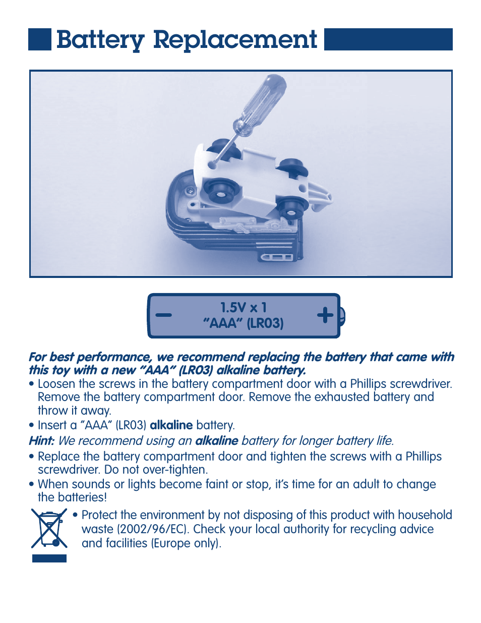 Battery replacement | Fisher-Price L5908 User Manual | Page 2 / 4