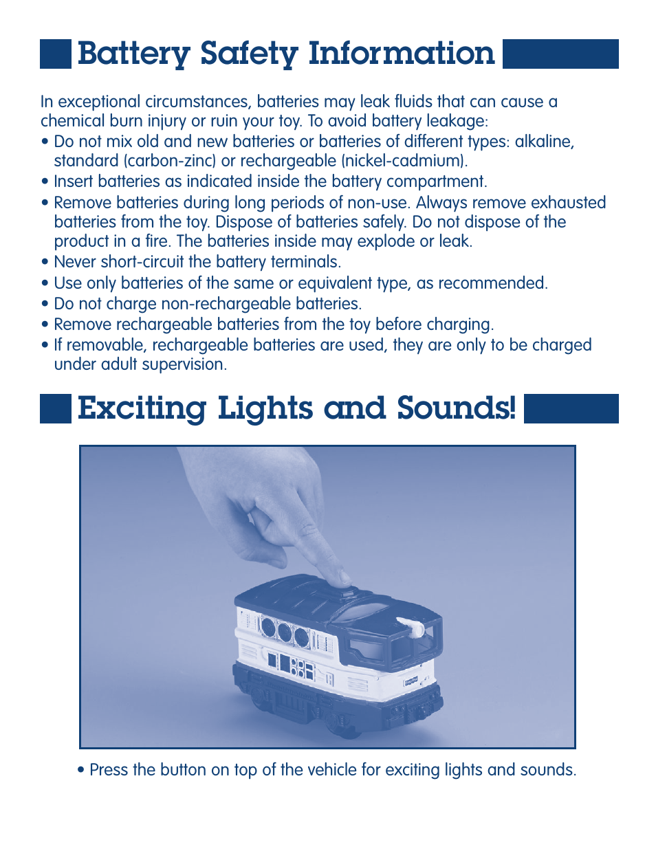 Battery safety information, Exciting lights and sounds | Fisher-Price L5908 User Manual | Page 3 / 4
