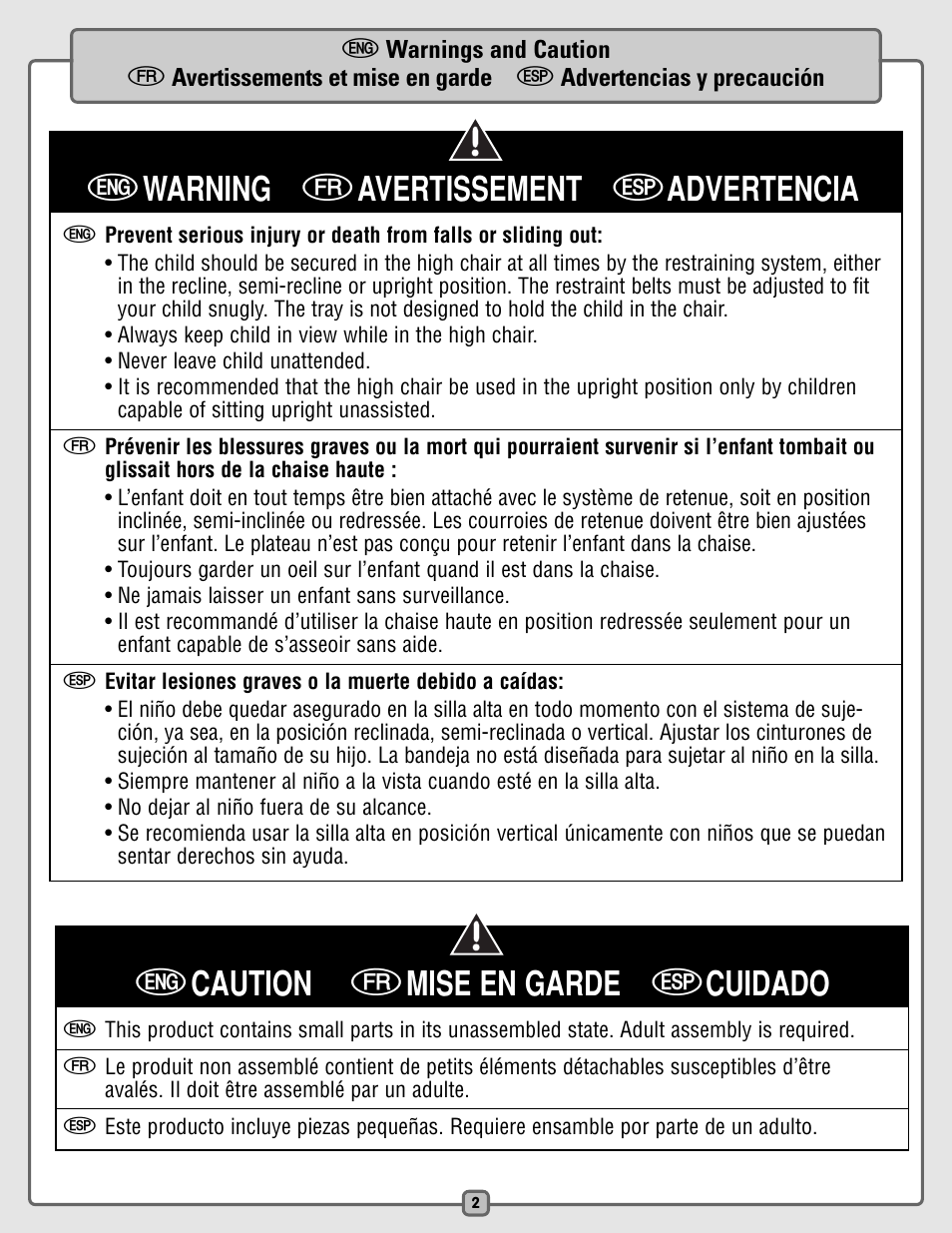 Ewarning favertissement sadvertencia, Ecaution fmise en garde scuidado | Fisher-Price C5936 User Manual | Page 2 / 24