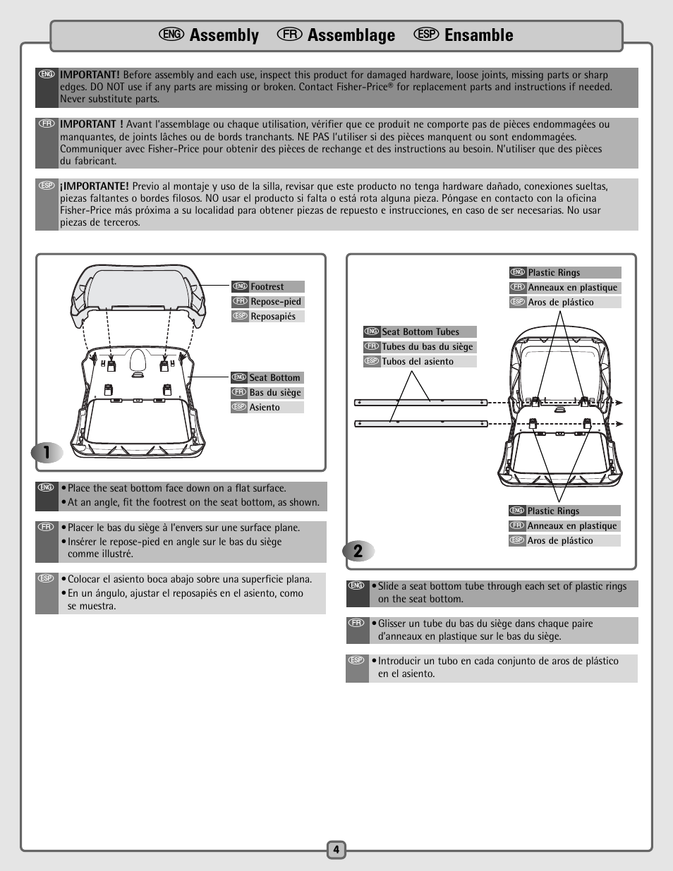 E assembly f assemblage s ensamble | Fisher-Price C5936 User Manual | Page 4 / 24