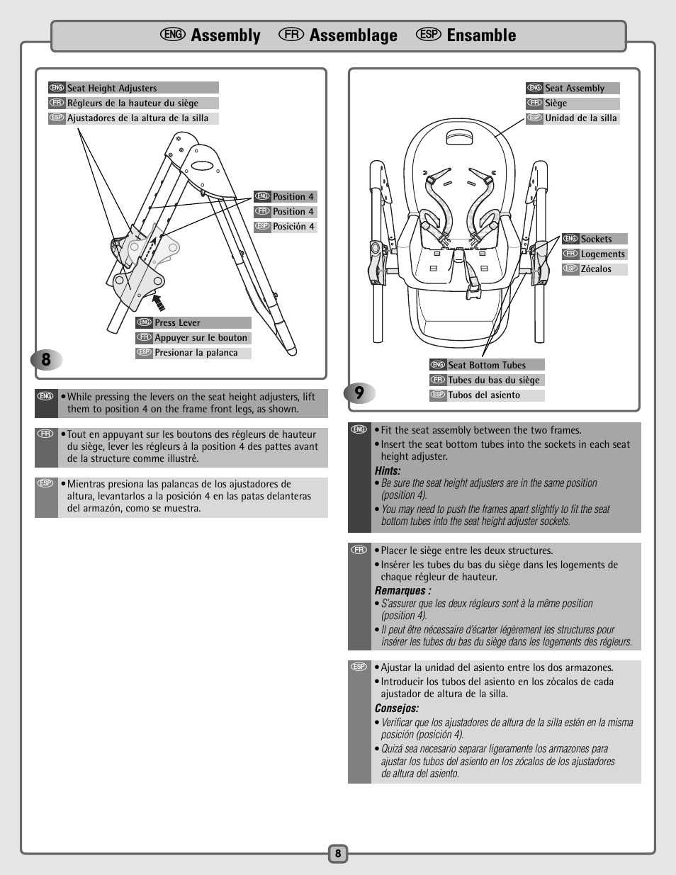 E assembly f assemblage s ensamble 8 | Fisher-Price C5936 User Manual | Page 8 / 24