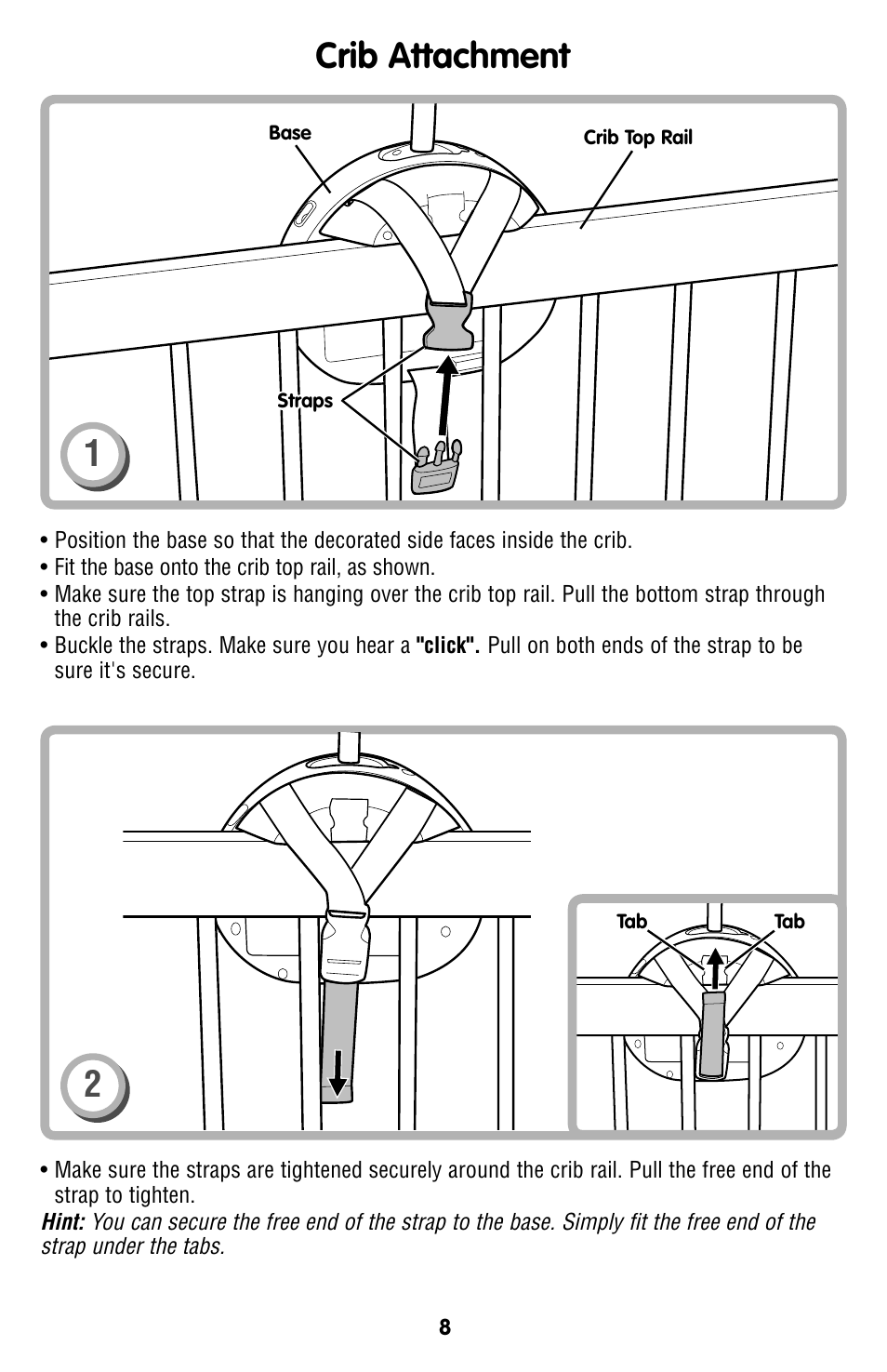 Crib attachment | Fisher-Price P7866 User Manual | Page 8 / 12