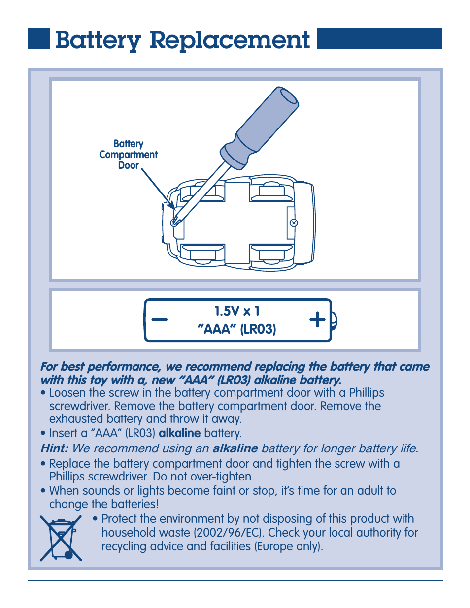 Battery replacement | Fisher-Price GEO TRAX K0404 User Manual | Page 2 / 4