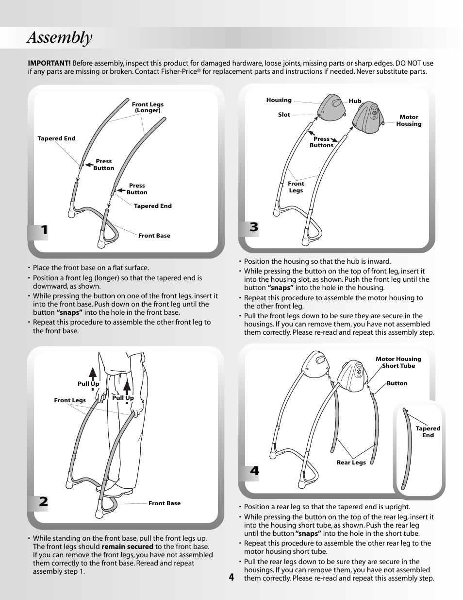 Assembly | Fisher-Price B2108 User Manual | Page 4 / 16