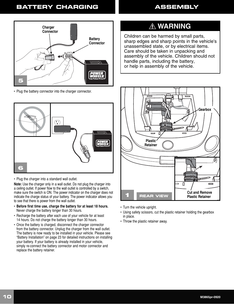 Warning, Assembly, Battery charging | Fisher-Price VOLKWAGEN NEW BEATLE M3865 User Manual | Page 10 / 32