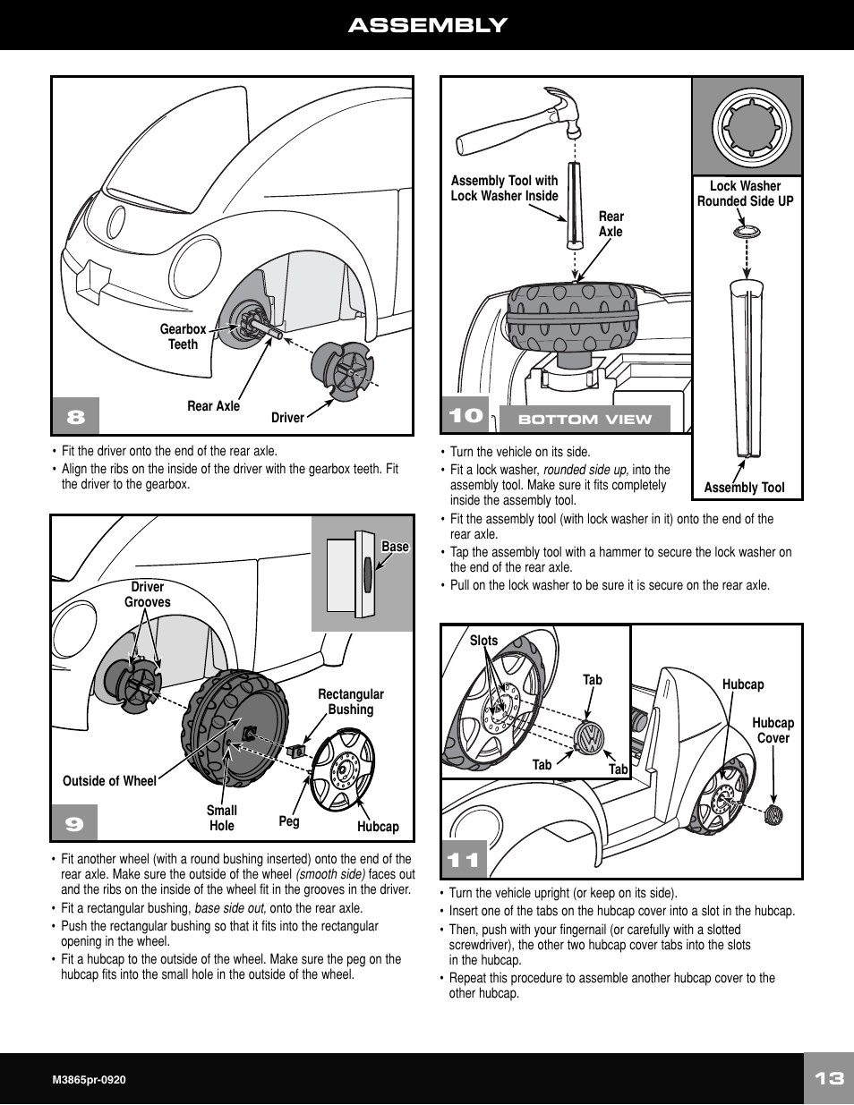 Assembly | Fisher-Price VOLKWAGEN NEW BEATLE M3865 User Manual | Page 13 / 32