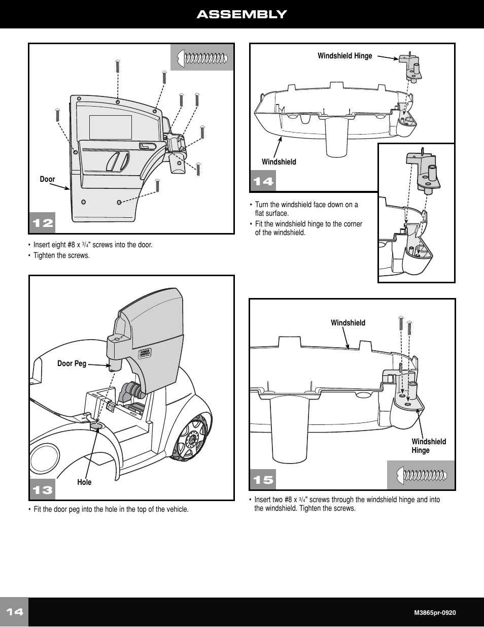 Assembly | Fisher-Price VOLKWAGEN NEW BEATLE M3865 User Manual | Page 14 / 32