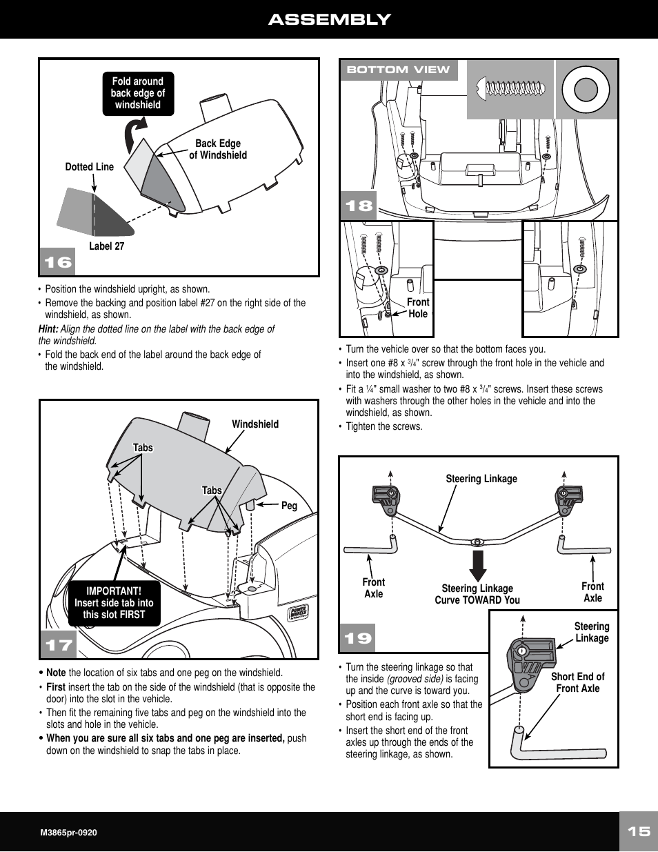 Assembly | Fisher-Price VOLKWAGEN NEW BEATLE M3865 User Manual | Page 15 / 32