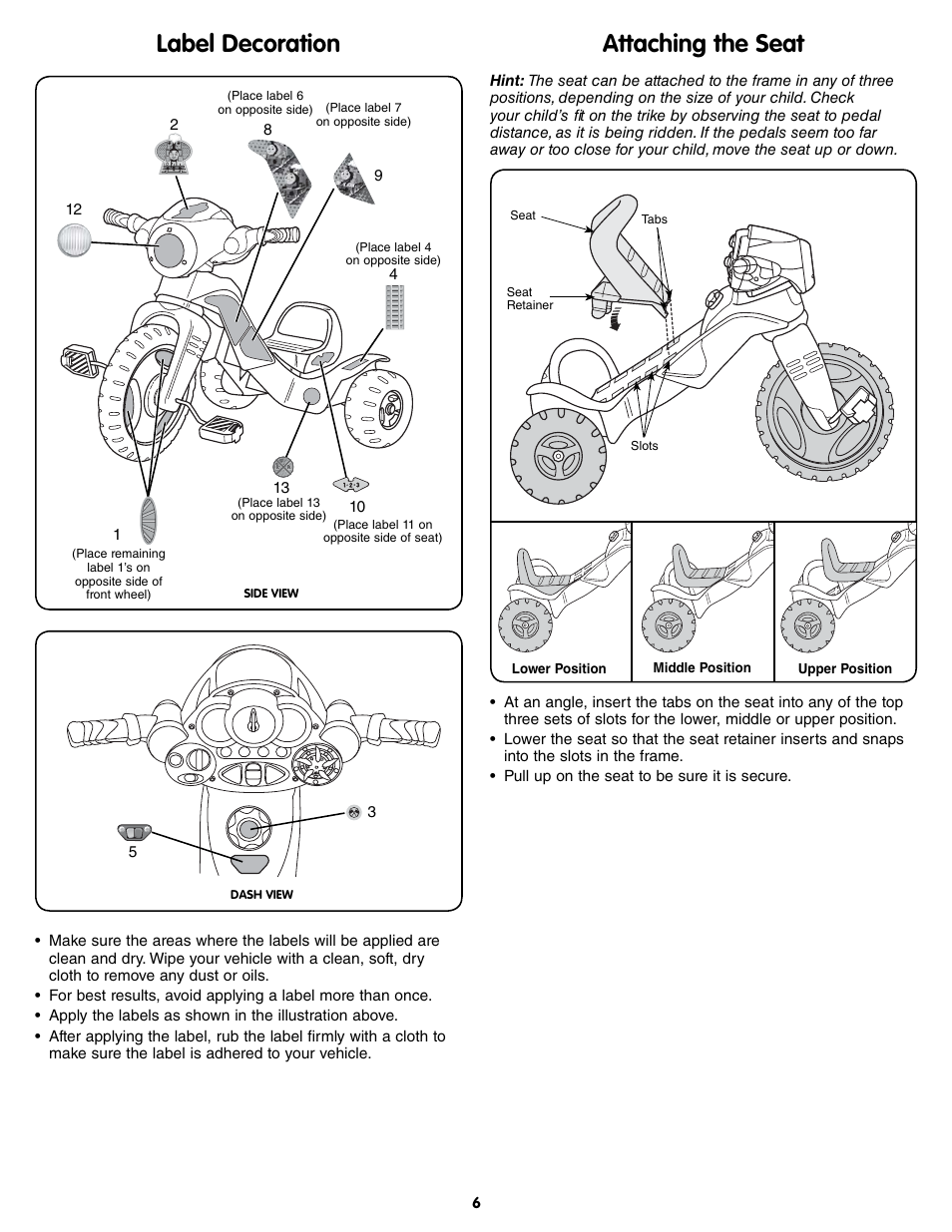 Label decoration attaching the seat | Fisher-Price T8822 User Manual | Page 6 / 8