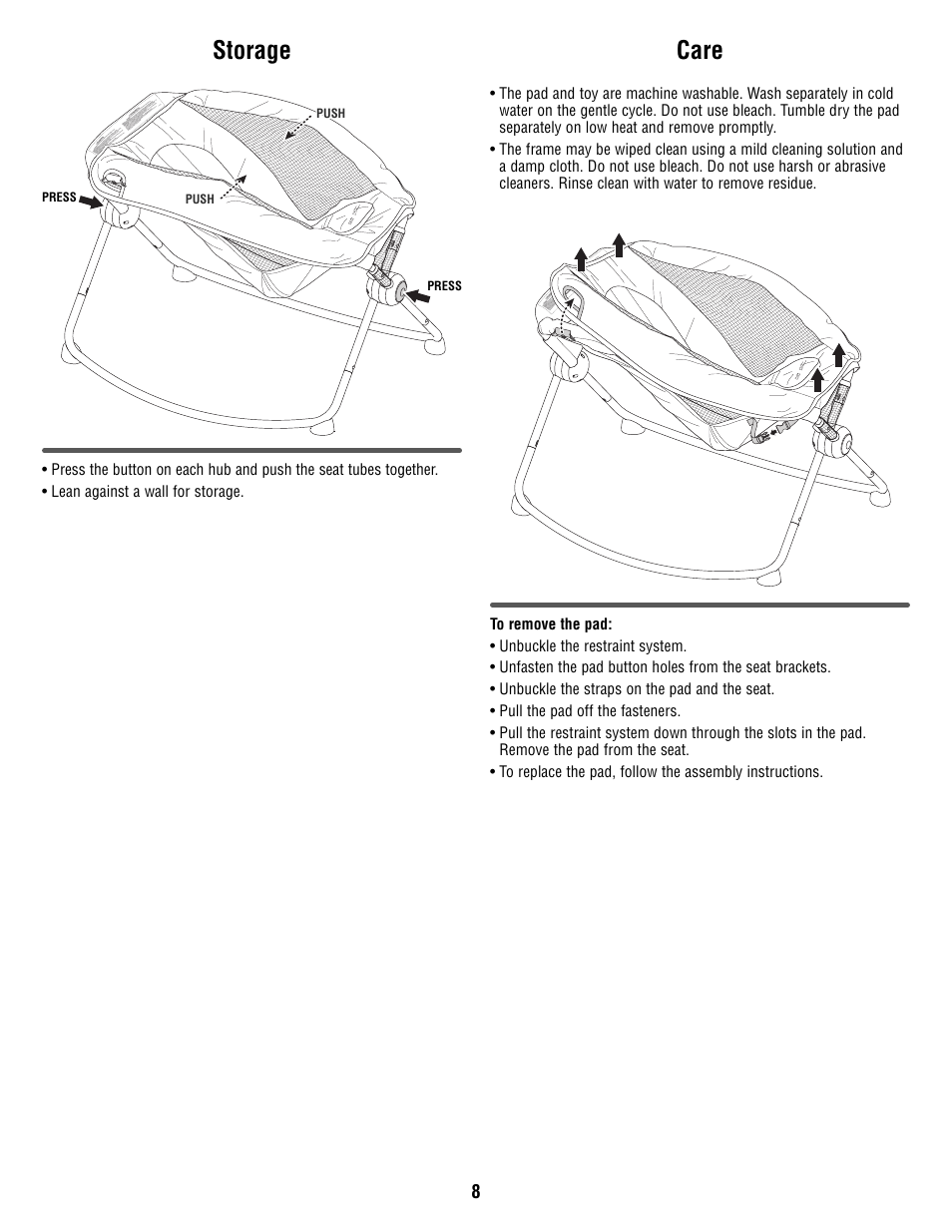 Care, Storage | Fisher-Price R6070 User Manual | Page 8 / 8