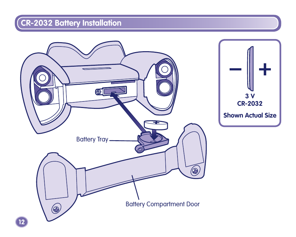 Cr-2032 battery installation | Fisher-Price J8209 User Manual | Page 12 / 40