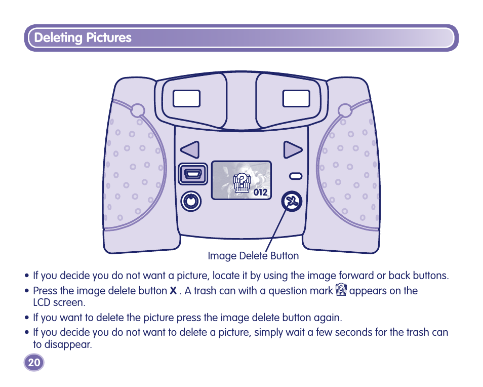 Deleting pictures | Fisher-Price J8209 User Manual | Page 20 / 40