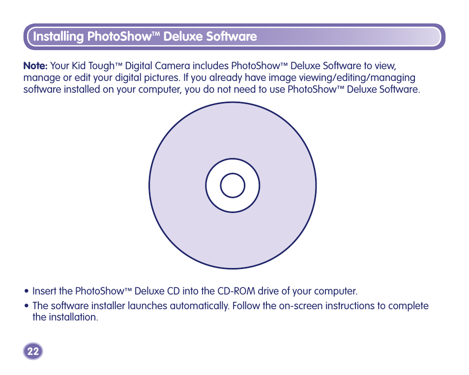 Installing photoshow, Deluxe software | Fisher-Price J8209 User Manual | Page 22 / 40
