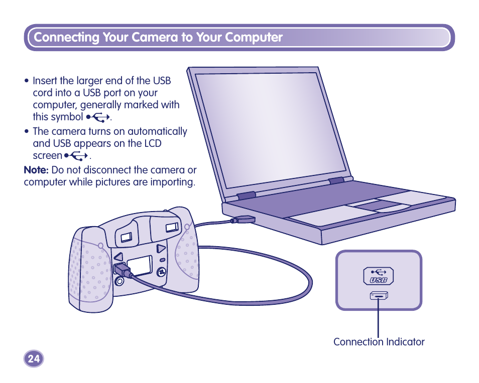 Connecting your camera to your computer | Fisher-Price J8209 User Manual | Page 24 / 40
