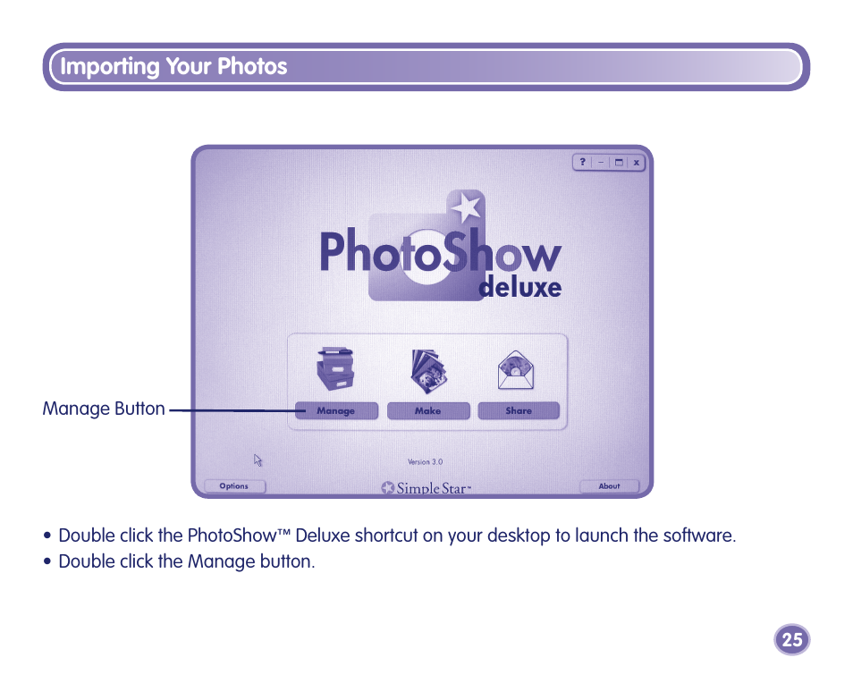 Importing your photos | Fisher-Price J8209 User Manual | Page 25 / 40