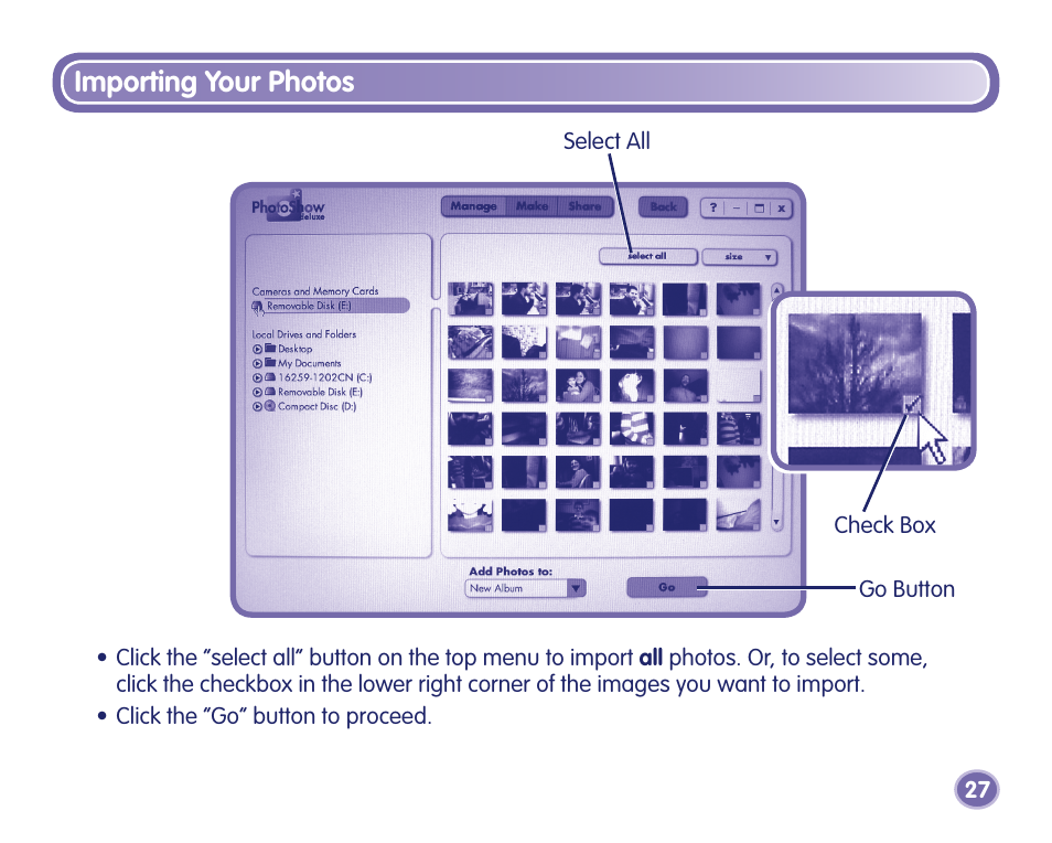 Importing your photos | Fisher-Price J8209 User Manual | Page 27 / 40