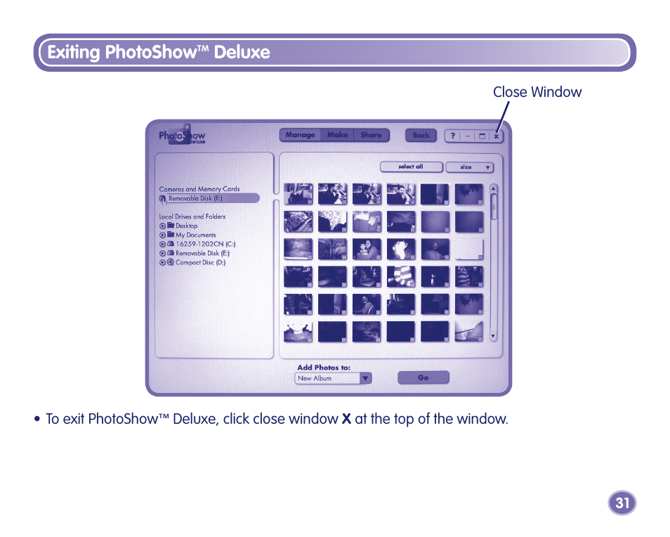 Exiting photoshow, Deluxe | Fisher-Price J8209 User Manual | Page 31 / 40