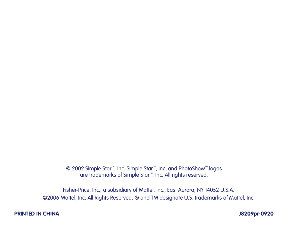 Fisher-Price J8209 User Manual | Page 40 / 40