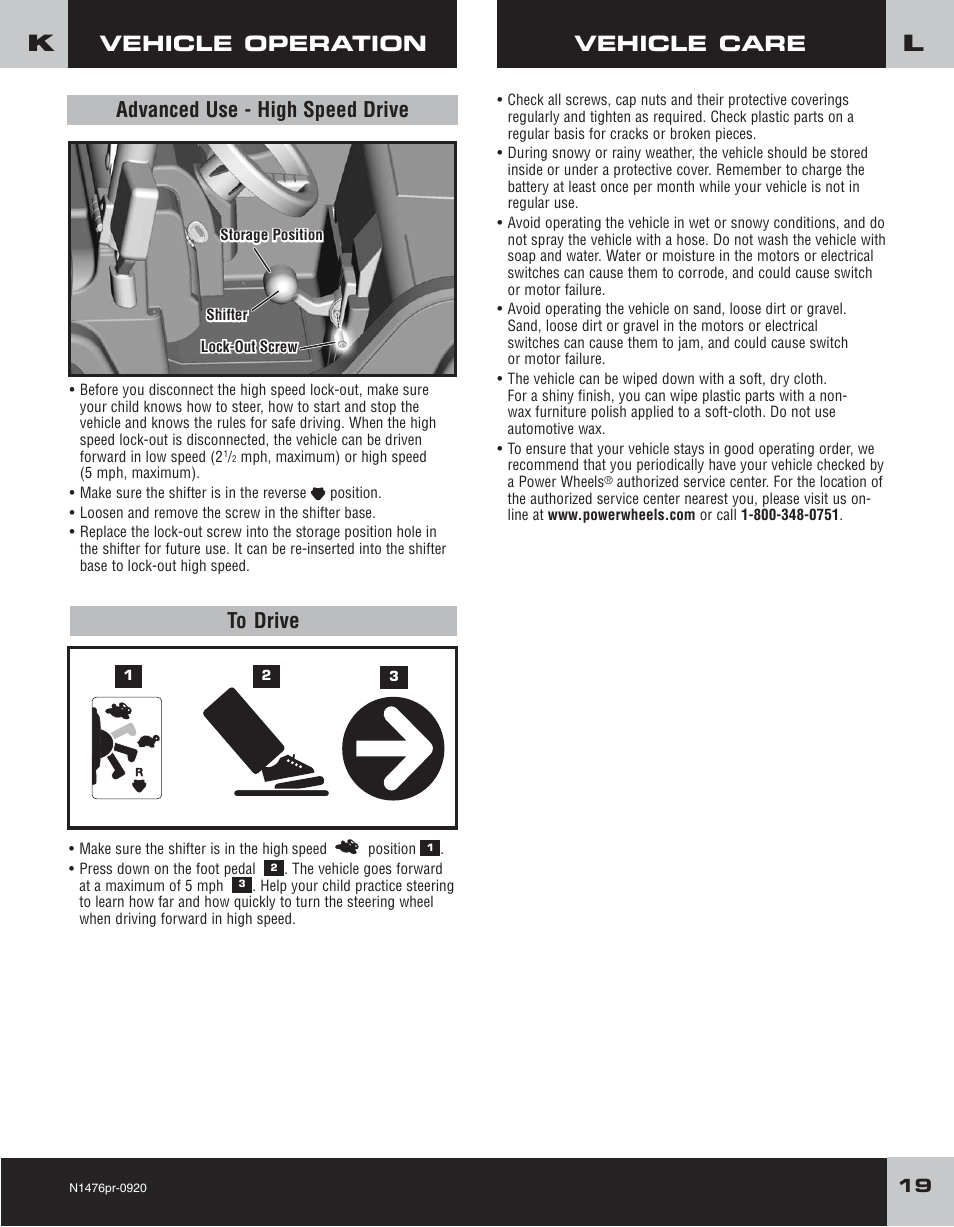 Vehicle care, Vehicle operation, Advanced use - high speed drive | Fisher-Price JEEP RUBICON H4433 User Manual | Page 19 / 24