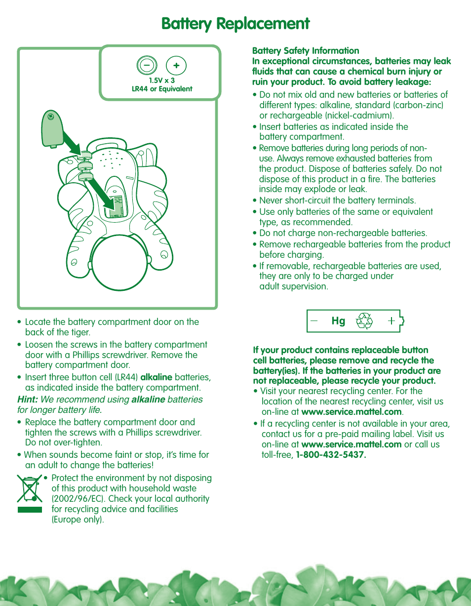 Battery replacement | Fisher-Price L1664 User Manual | Page 3 / 6