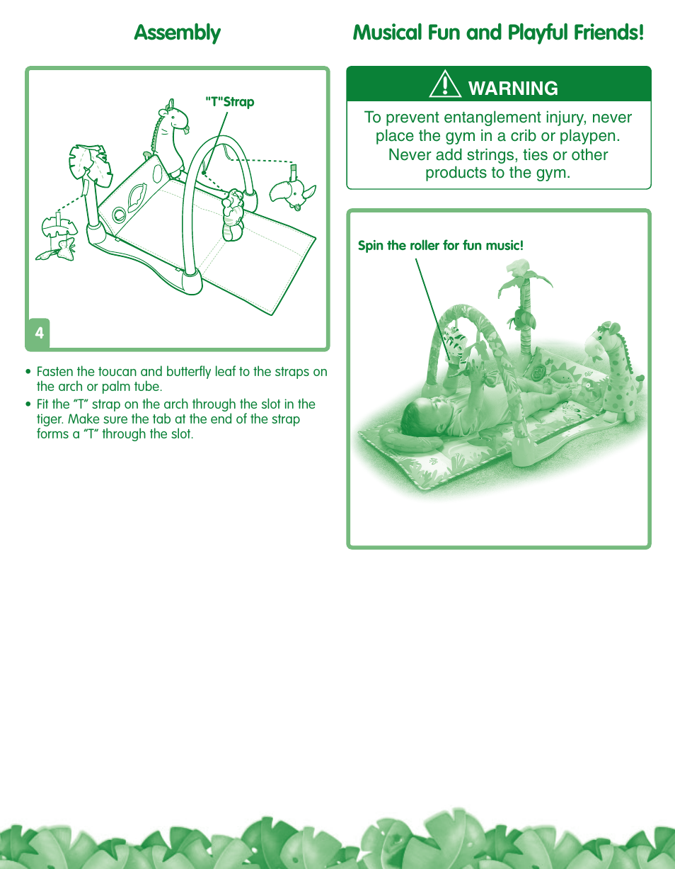 Musical fun and playful friends, Assembly, Warning | Fisher-Price L1664 User Manual | Page 6 / 6